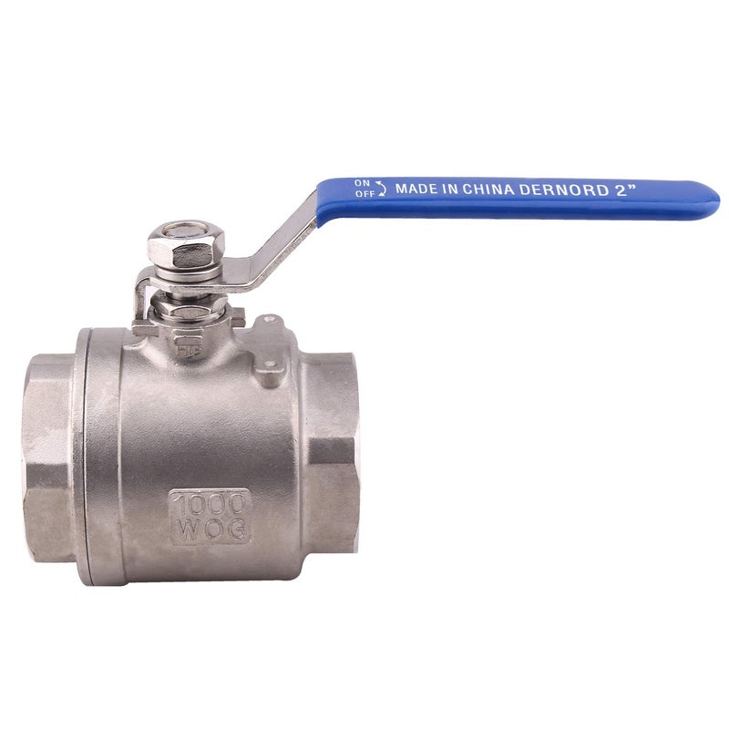DERNORD Full Port Ball Valve Stainless Steel 304 Heavy Duty for Water, Oil, and Gas with Blue Locking Handles (2" NPT) - Image 3